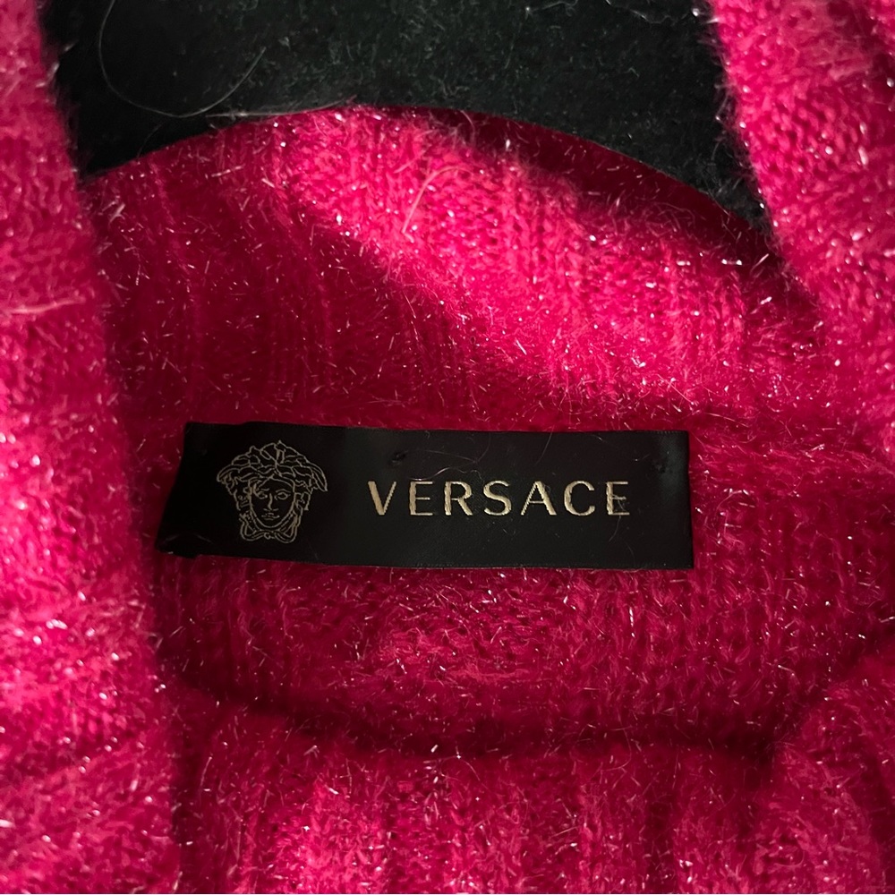 Versace Hot Pink Metallic Warm Sweater Cable Knit - Picture 6 of 6